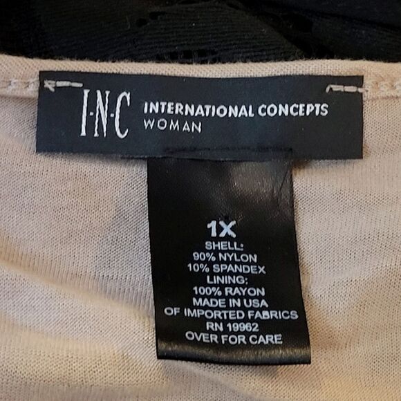 I.N.C. Woman Black Lace Tan Lining Flounce Sleeve Blouse Pullover Size 1X - Picture 6 of 8